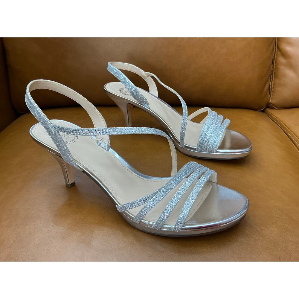 I. Miller Nalda Slingback Heels Women 10 Silver Glitter Kitten Sandals